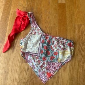 SHEIN Red Floral Patchwork Tank Top